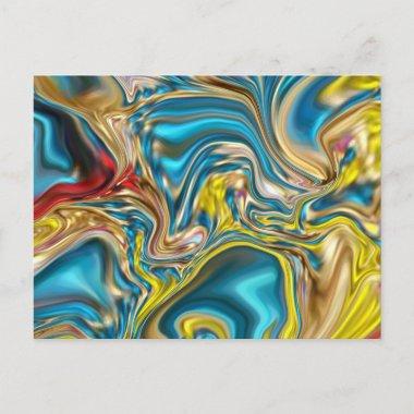 abstract marble swirls yellow teal turquoise blue postInvitations