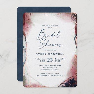 Abstract Modern Burgundy & Navy Blue Bridal Shower Invitations
