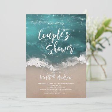 Abstract moody ocean beach couples shower Invitations