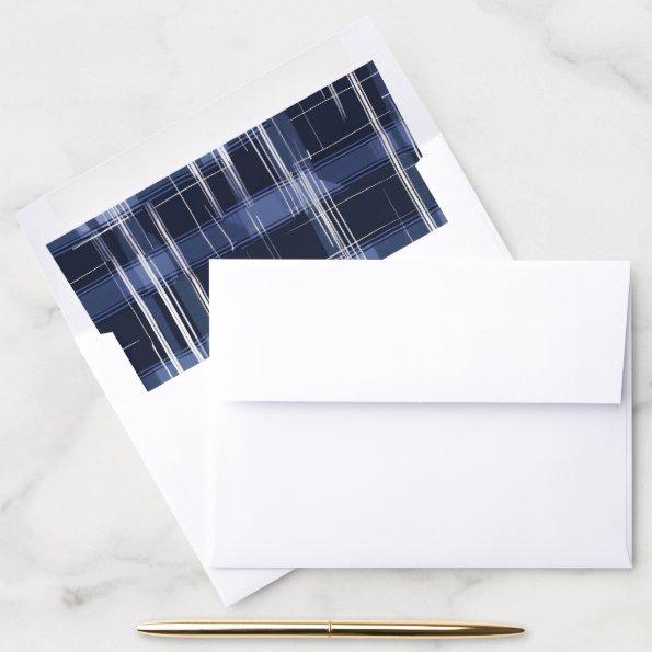 Abstract Navy Blue Plaid Checker Pattern Horizonal Envelope Liner