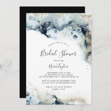 Abstract Navy Watercolor Bridal Shower Invitations