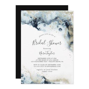 Abstract Navy Watercolor Bridal Shower Invitations