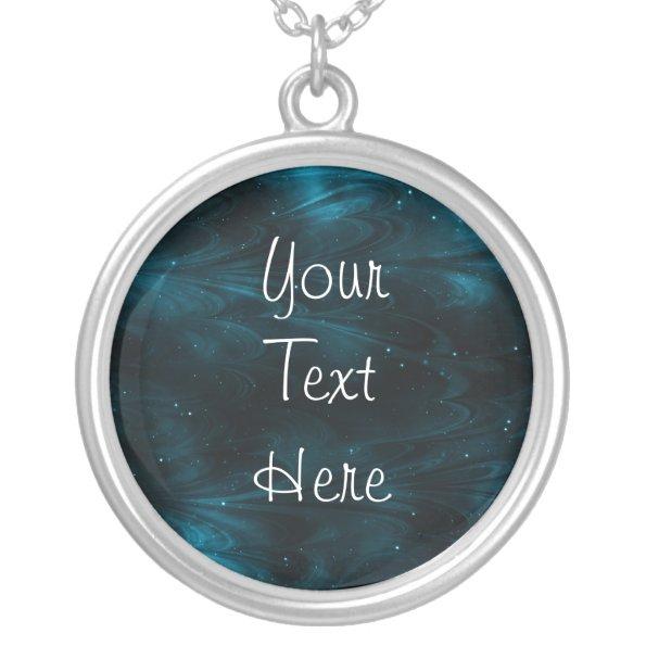 Abstract Nebula Texture - Blue Silver Plated Necklace