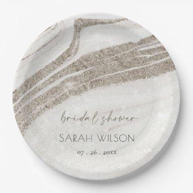 Abstract Pale Gold Marble Agate  Paper Plates