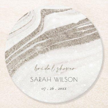 Abstract Pale Gold Marble Agate Bridal Shower Round Paper Coaster