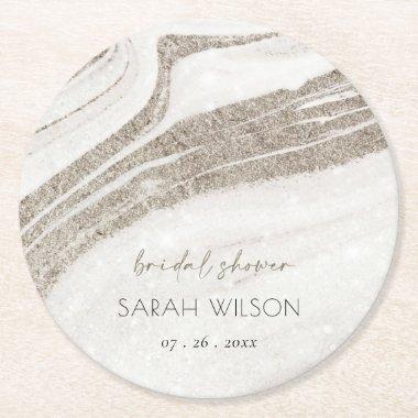 Abstract Pale Gold Marble Agate  Round Paper Coaster