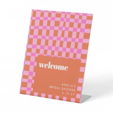 Abstract Pink Orange Custom Bridal Shower Welcome Pedestal Sign