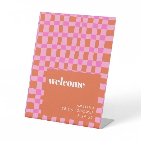 Abstract Pink Orange Custom  Welcome Pedestal Sign
