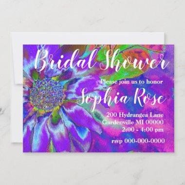 Abstract purple blue floral sunflower retro funky Invitations