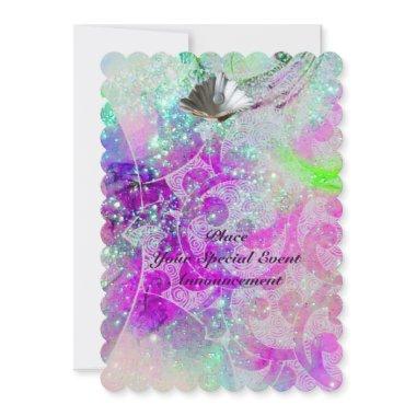 ABSTRACT PURPLE PINK BLUE WAVES SEASHELLS,SPARKLES Invitations