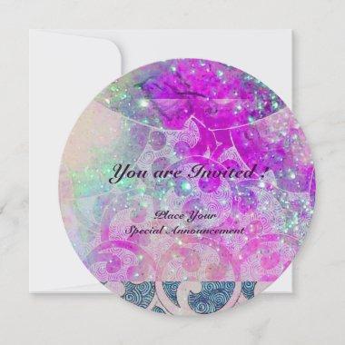 ABSTRACT PURPLE PINK TEAL BLUE WAVES IN SPARKLES Invitations