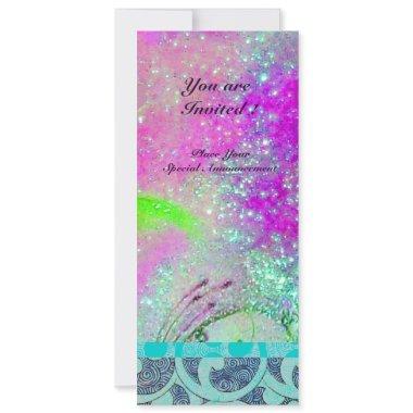 ABSTRACT PURPLE PINK TEAL BLUE WAVES IN SPARKLES Invitations