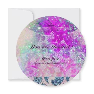 ABSTRACT PURPLE PINK TEAL BLUE WAVES IN SPARKLES Invitations