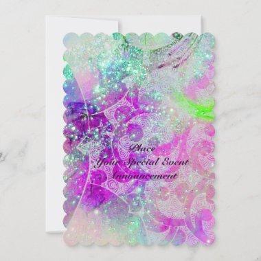 ABSTRACT PURPLE PINK TEAL BLUE WAVES IN SPARKLES Invitations