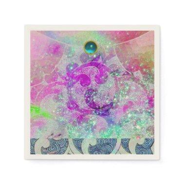 ABSTRACT PURPLE PINK TEAL BLUE WAVES IN SPARKLES NAPKINS