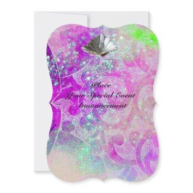 ABSTRACT PURPLE PINK WAVES SEASHELLS ,BLUE RIBBON