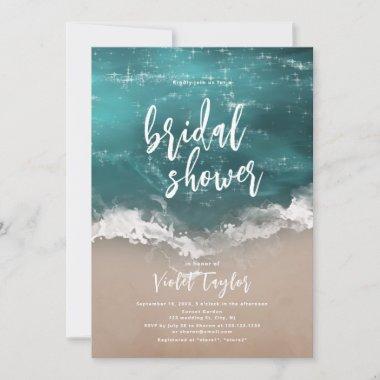 Abstract sparkling moody ocean beach Bridal Shower Invitations