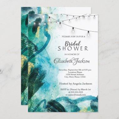 Abstract, String Lights, Watercolor Invitations