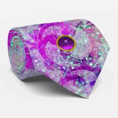 ABSTRACT TEAL BLUE,PINK WAVES,SPARKLES,PURPLE GEM NECK TIE