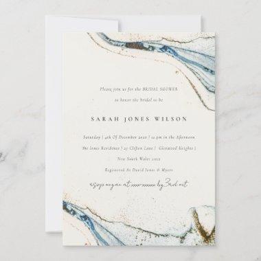 Abstract Watercolor Blue Gold Beach Bridal Shower Invitations