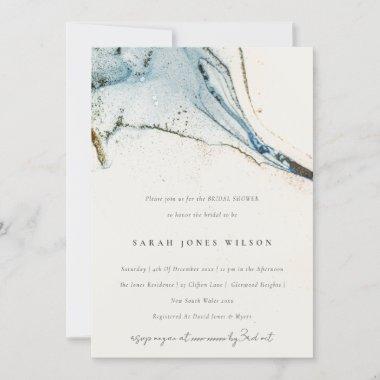 Abstract Watercolor Blue Gold Beachy Bridal Shower Invitations