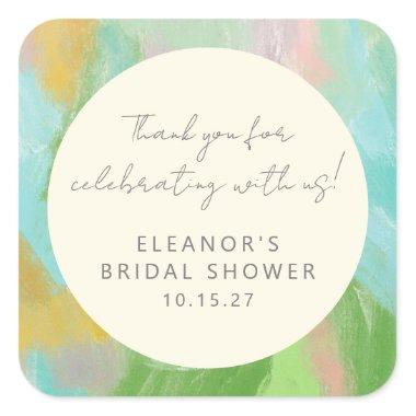 Abstract Watercolor Bridal Shower Custom Thank You Square Sticker