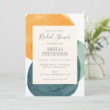 Abstract Watercolor Teal Yellow Bridal Shower Invitations