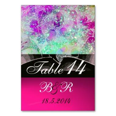 ABSTRACT WAVES Blue,Purple Pink Wedding Monogram Table Number