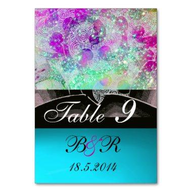 ABSTRACT WAVES Blue,Purple Pink Wedding Monogram Table Number