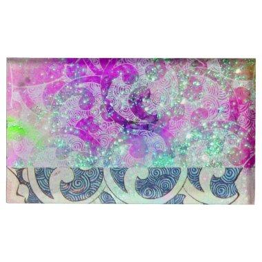 ABSTRACT WAVES,SWIRLS Blue,Purple Pink Wedding Table Card Holder