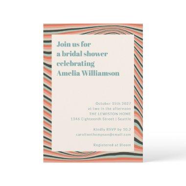 Abstract Wavy Stripes Aqua and Peach Bridal Shower Invitations