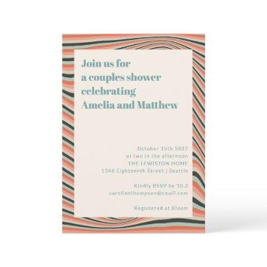 Abstract Wavy Stripes Aqua Peach Couples Shower Invitations