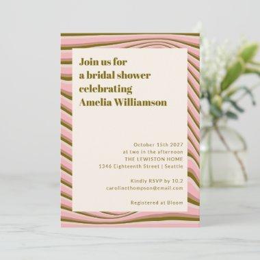 Abstract Wavy Stripes Pink and Olive Bridal Shower Invitations