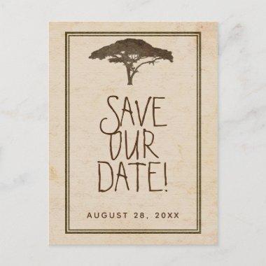 Acacia Tree African Safari Vintage Save The Date Announcement PostInvitations