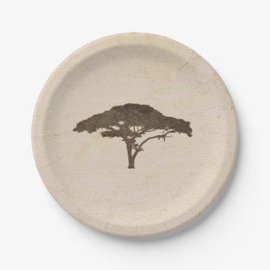 Acacia Tree African Safari Vintage Wedding Paper Plates