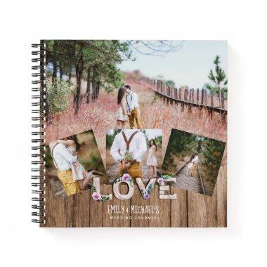 Add 4 PHOTOS Rustic Flower NEWLYWEDS WEDDING Notebook