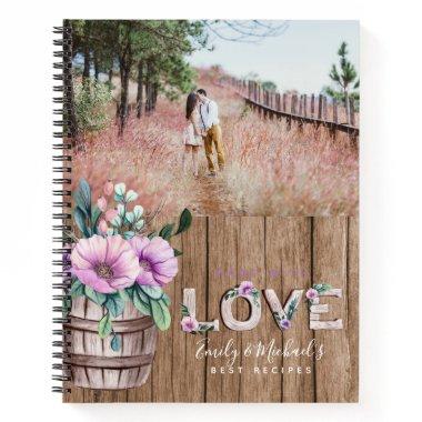 Add 4 PHOTOS Rustic Flower NEWLYWEDS WEDDING Notebook