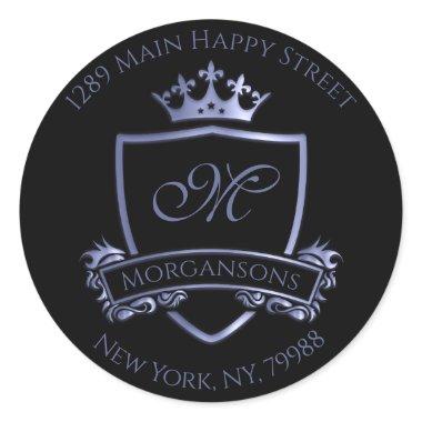 Add a Touch of Royal Elegance with MonogramAddress Classic Round Sticker