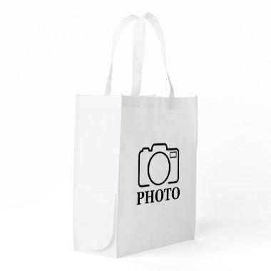 Add Personalized Photo Wedding Modern Cute Elegant Grocery Bag