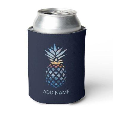 Add Your Name Sunset Beach Pineapple with Ocean Can Cooler
