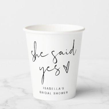 ADELLA Modern Minimal She Said Yes Bridal Shower Paper Cups