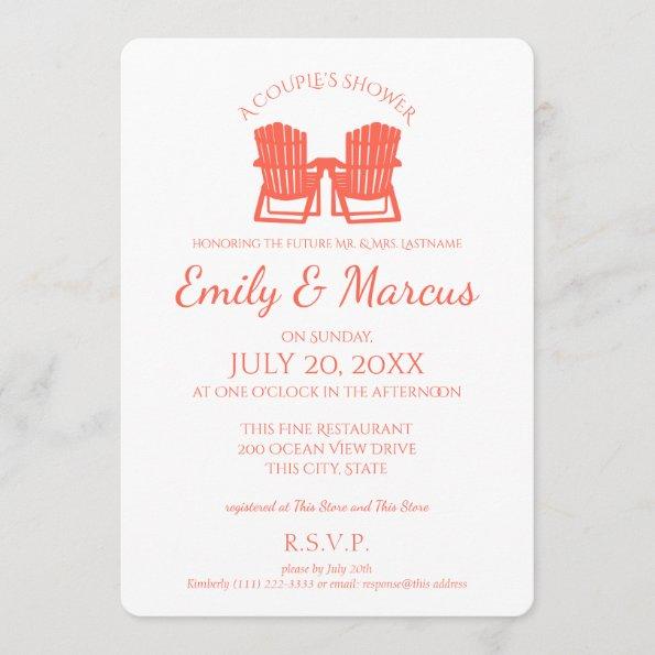 Adirondack Chairs Coral Couple's Shower Invitations