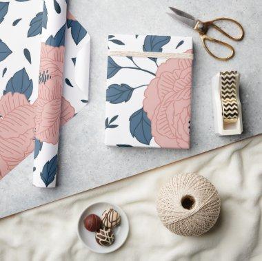 Adorable cute floral l Pink and navy  Wrapping Paper