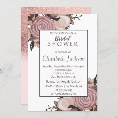 Adorable Floral, Glitter Bridal Shower Invitations