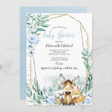 Adorable Woodland Floral Greenery Baby Shower Invitations