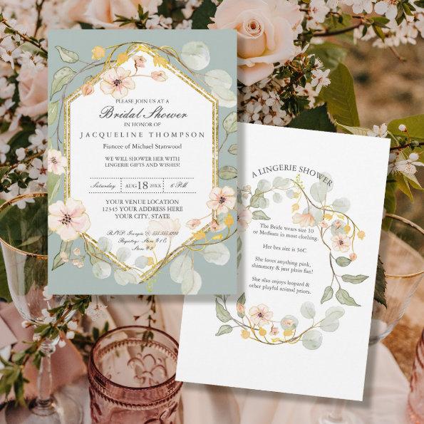 Adult Bridal Shower Silver Sage Rose Watercolor Invitations