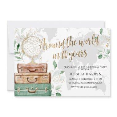 Adventure awaits BIRTHDAY, 80TH, Travel theme Invitations