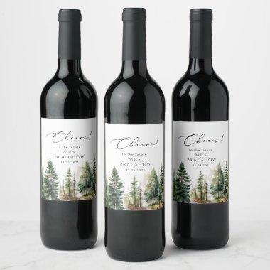 Adventure awaits forest rustic bridal shower wine label