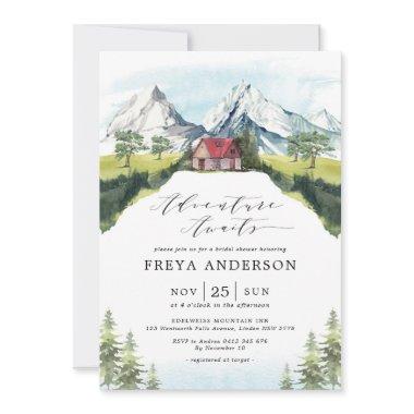 Adventure Awaits Mountain Forest Bridal Shower Invitations