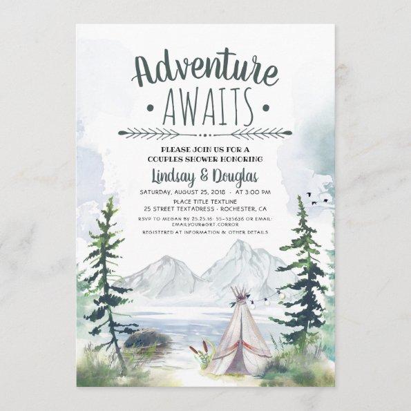 Adventure Awaits Mountains Camping Couples Shower Invitations